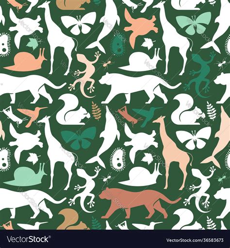 Green Wild Animal Icon Seamless Pattern Royalty Free Vector
