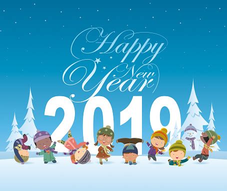 Happy New Year And Kids Stock Illustration - Download Image Now - iStock
