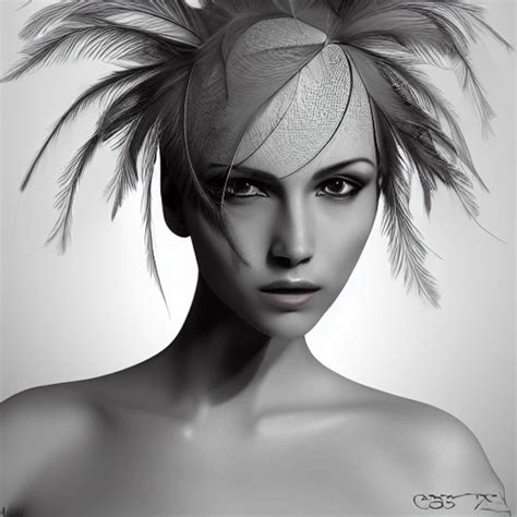 Hyper Realistic Portrait Of Sexy Girl 3d Having A Feather Cap