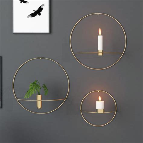 Spend this time at home to refresh your home decor style! Europe 3D Metal Candlestick Wall Hanging Geometric Round ...