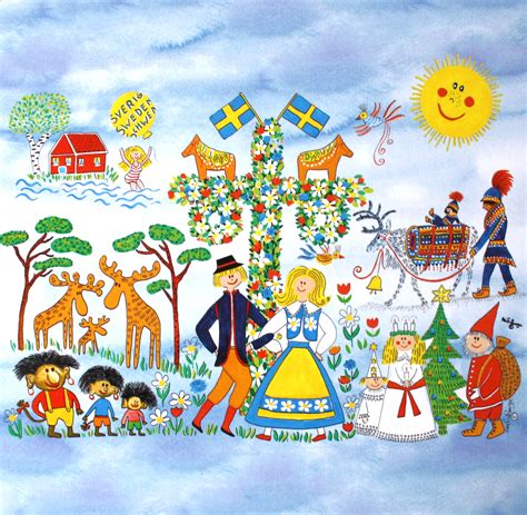 Midsommartider stundar och med detta vill jag önska alla besökare en glad midsommar med denna bild ovan. Cindor Webshop - Grytunderlägg Midsommar Blå