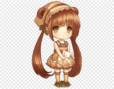 Girl Character Carrying A Bunny Chibi Drawing Anime Brown Hair Chibi
