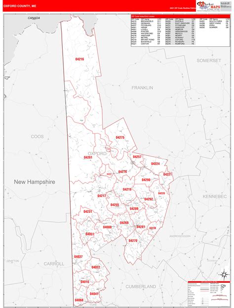 Oxford County Me Zip Code Wall Map Red Line Style By Marketmaps