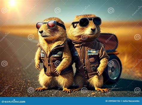 Funny Gophers Wearing A Jacket And Sunglasses On The Road Ai Generated