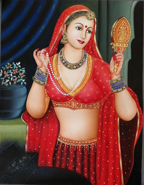 Rajasthani Lady Painting Handmade Indian Nayika Damsel Embossed Canvas Oil Art Rajasthani Art