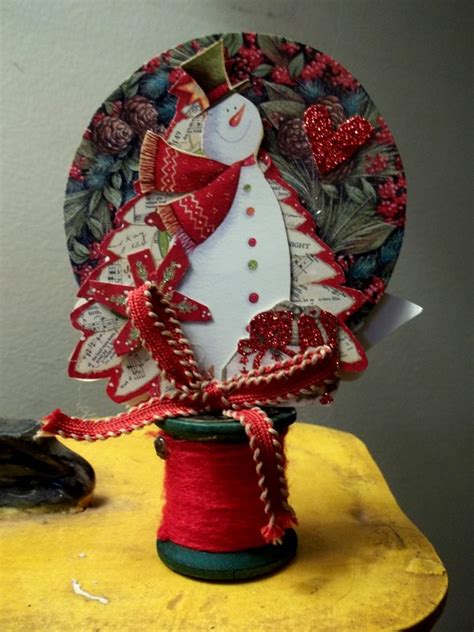 Red Snowman Spool Ornament