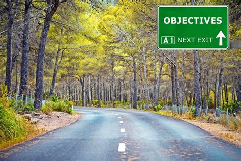 Objectives Road Sign Against Clear Blue Sky Stock Photo Image Of