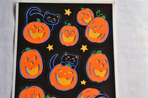 Vintage Stickers Hallmark Halloween Black Cats And Jol Etsy