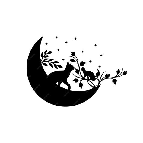 Premium Vector Black Cat On A Moon With Flowers
