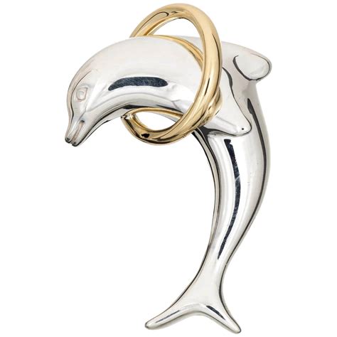 Tiffany And Co Dolphin Brooch Vintage Sterling Silver 18 Karat Gold