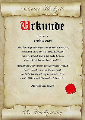 Herzliche glückwünsche zur hochzeit von … die liebe und fröhlichkeit dieses hochzeitstages soll allezeit euer leben bestimmen. Eiserne Hochzeit Urkunde Geschenk zum 65. Hochzeitstag ...