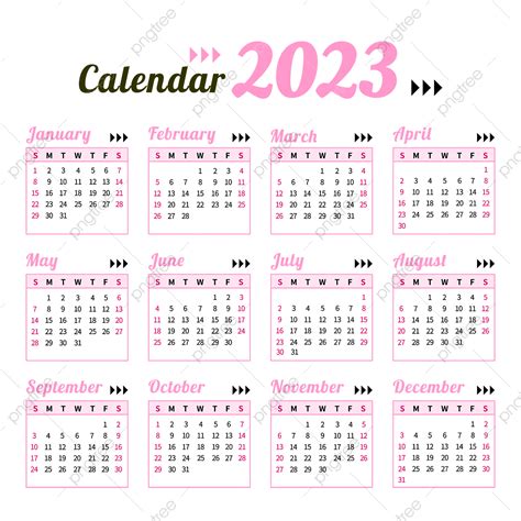 Calendario Rosa 2023 Png 2023 Simple Calendario Png Y Vector Para