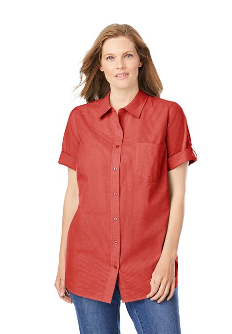 Woman Within Woman Within Womens Plus Size Short Sleeve Button Down