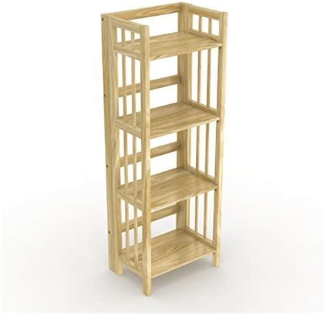 Stony Edge Folding Bookshelf 4 Tier Natural Wood Color Multipurpose