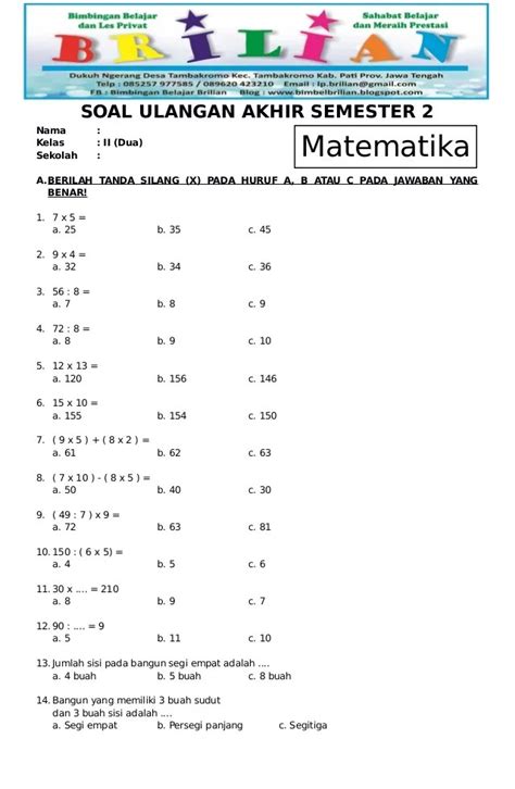Contoh Latihan Soal Soal Matematika Kelas 2 Sd Pengukuran Berat