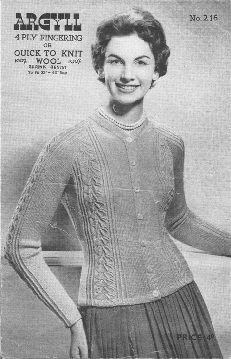 Vintage 1950s Knitting Pattern Cardigan 4 Ply Or Quick To Etsy Uk