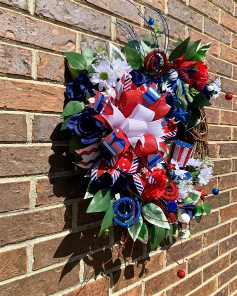 Patriotic Grapevine Wreath 4th Of July Wreath Front Door Etsy