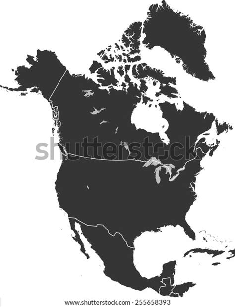Detailed Vector Map North America Stock Vector Royalty Free 255658393