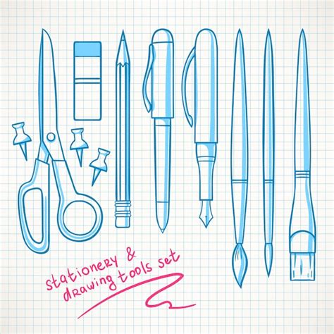 Premium Vector Set With Various Stationery Pencils Pens Scissors