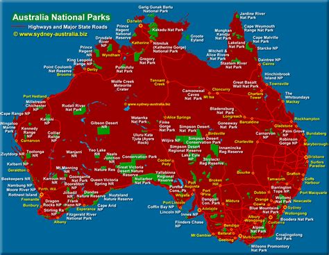 National Parks In Australia Click To See The National Highways Map