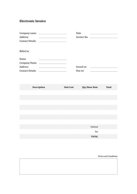 Electronic Invoice Template Free To Use