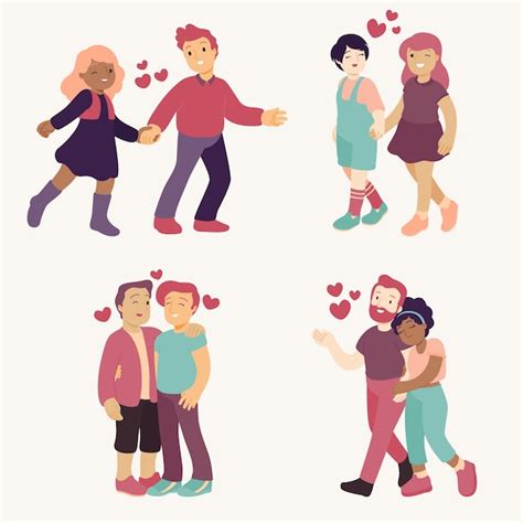 Free Vector Set Of Couples In Love Illustration