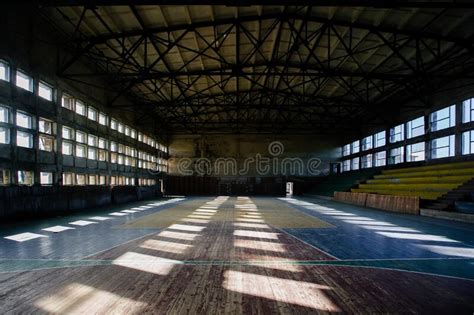 Large Old Ruined Gymnasium In Abandoned School Stock Image Image Of