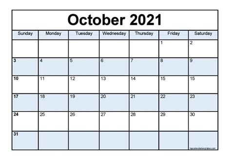 October 2021 Calendar Free Printable Printable Blank Calendar Template
