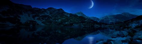 Night Half Moon Mountains Lake Bulgaria Wallpapers Hd Wallpapers Id