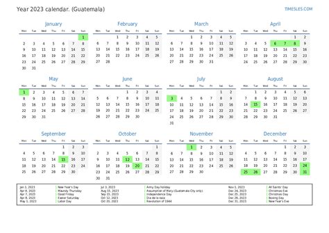 Calendar For 2023 With Holidays In Guatemala Print And Download Calendar