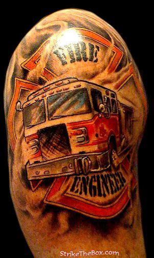Firefighter Maltese Cross And Fire Engine Tattoo Shoulder Shared By