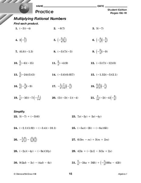 Rational Numbers Worksheet For 8th 9th Grade Lesson Planet