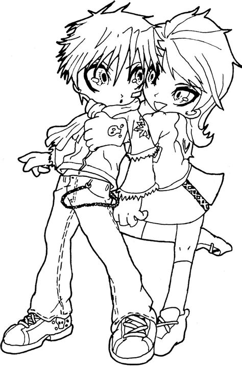Hugging Cute Anime Couple Coloring Pages