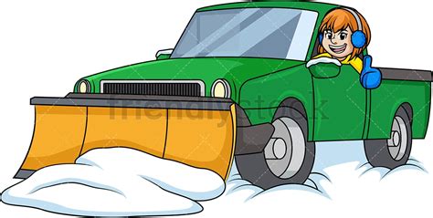 Woman In Snow Plow Truck Cartoon Clipart Vector