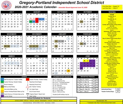 District Calendar, 2020-21 - Gregory-Portland Independent School District