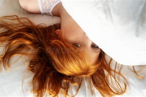 Seductive Girl Lying Bed Half Stock Photos Free Royalty Free Stock