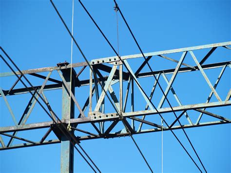 Free Images Sky Railway Bridge Mast Metal Blue Electricity