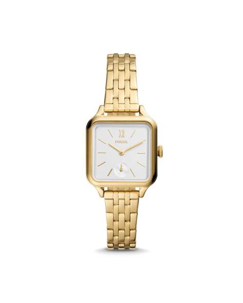 fossil satin colleen three hand tone stainless steel watch in gold metallic save 13 lyst