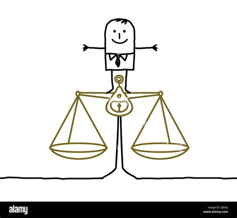 Hand Drawn Cartoon Characters Man And Balance Justice Stock Photo Alamy