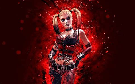 harley quinn red neon lights batman arkham city artwork supervillain harley quinn hd