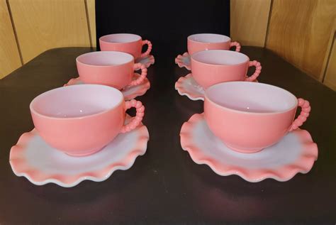 Hazel Atlas Pink Crinoline Teacup And Saucer Set Of Etsy