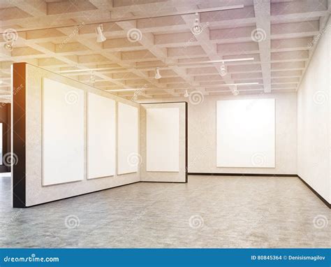 Empty Art Gallery With Blank Pictures Toned Stock Illustration