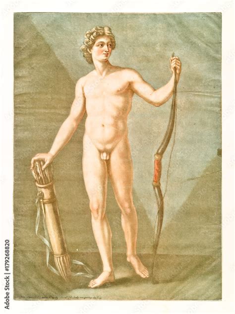 Human Anatomy Male Body Posing Naked Holding A Bow And Arrows With