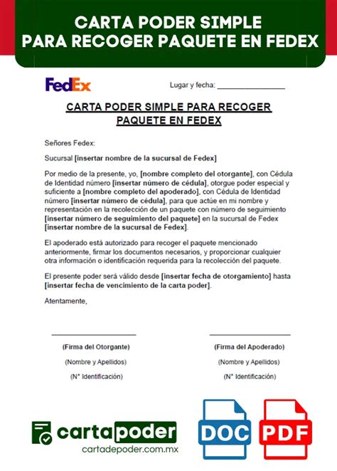 Carta Poder Simple Para Recoger Un Paquete En Fedex