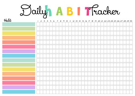 Free Colorful Print Daily Habit Tracker Colorful Zone