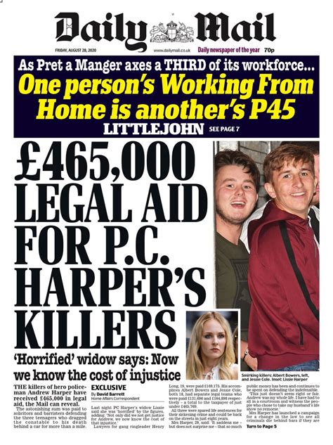 It is especially widely read online. Daily Mail Front Page 28th of August 2020 - Today's Papers