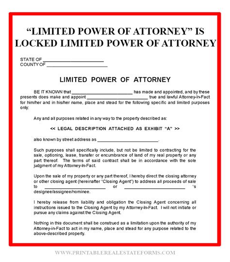 Free Printable Limited Power Of Attorney Forms Sample