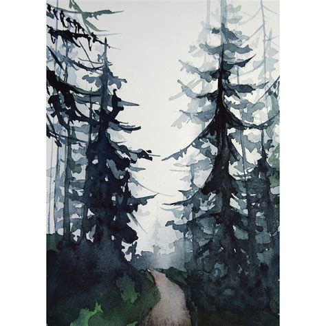 Pine Tree Painting Pacific Northwest Original Watercolor Pin Inspire