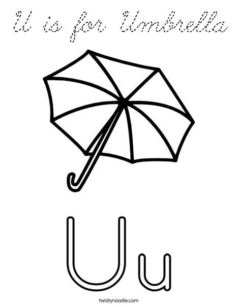 U is for umbrella coloring page printable coloring page, free to download and print. U is for Umbrella Coloring Page - Cursive - Twisty Noodle
