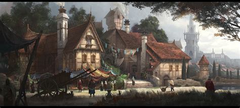 Wallpaper Painting Fantasy Art City Villages Building Sky